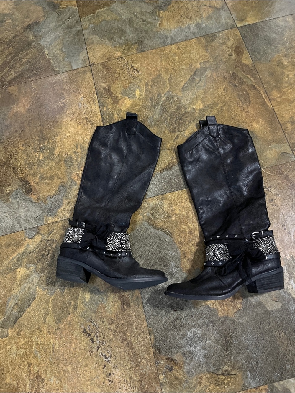 Not Rated Black Studded Mid-Calf Heeled Boots